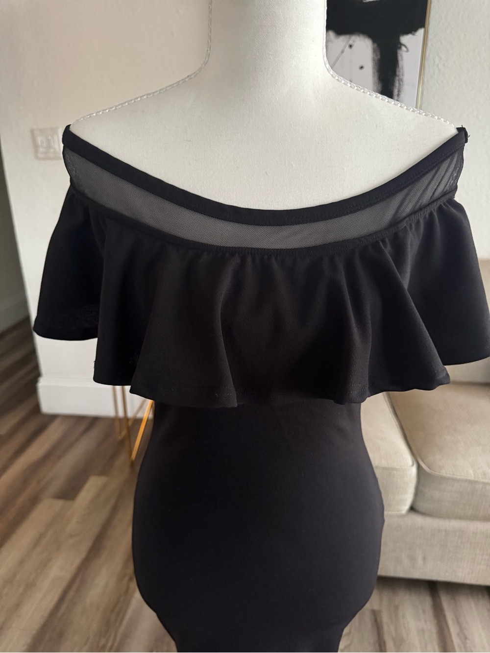 Fashion Nova Off Shoulder Floor length Dress with Mesh Panels - Picture 3 of 5